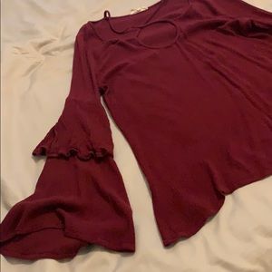 Women’s Maroon blouse with bell bottom sleeves